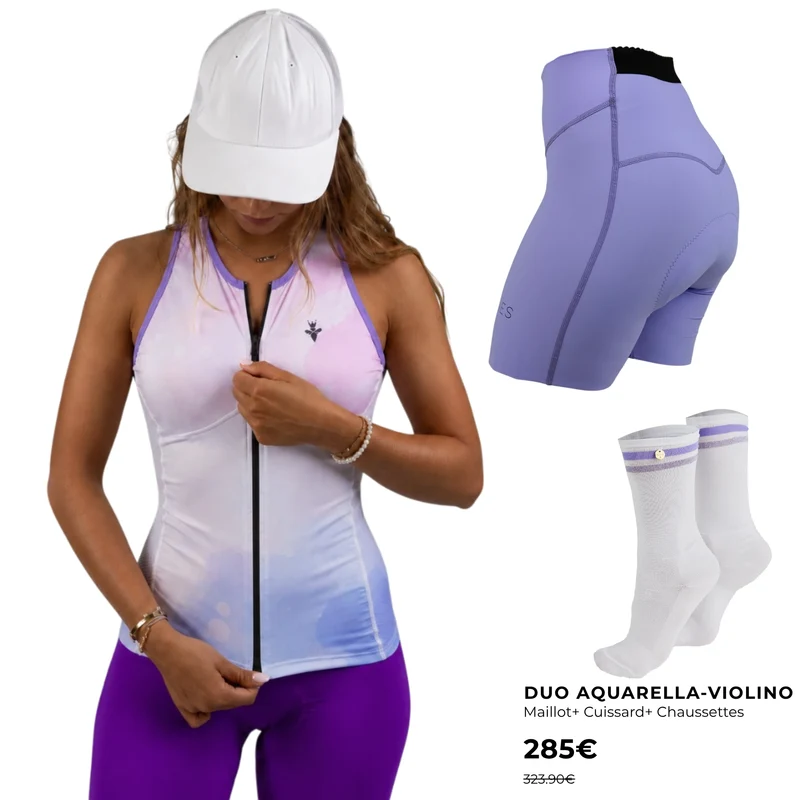 Tenue cycliste femme Aquarella Violino – Débardeur, cuissard & chaussettes