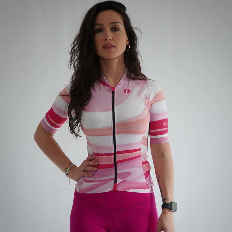 Maillot vélo femme rose Roska Marble – Made in France
