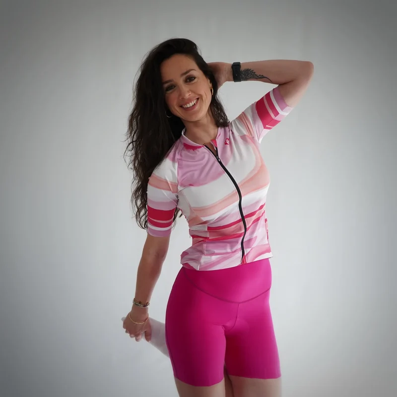 Maillot vélo femme rose Roska Marble – Made in France