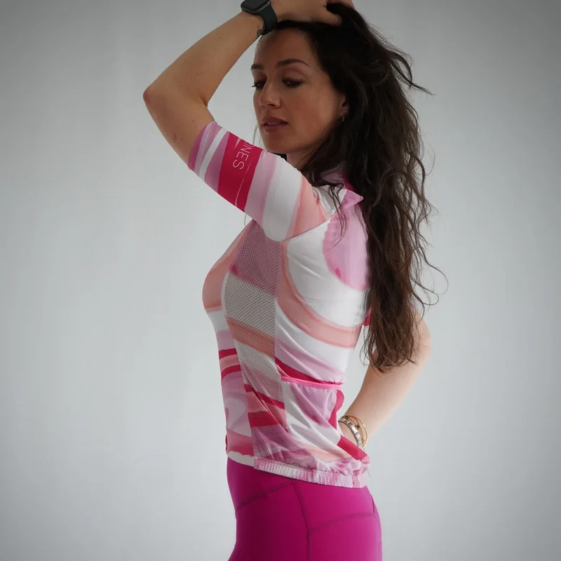 Maillot vélo femme rose Roska Marble – Made in France
