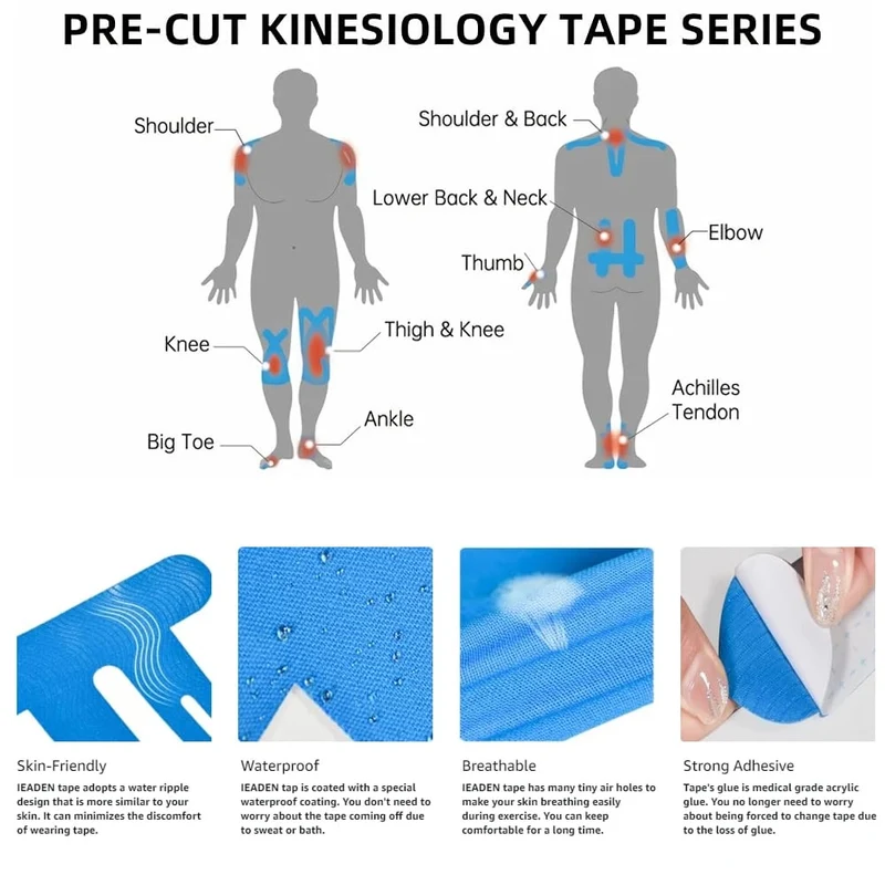 Voorgevormde Kinesiotape voor de Knie Elastisch Ademend Sportondersteuning Bewegingsvrijheid Stabiliteit | Sansoti