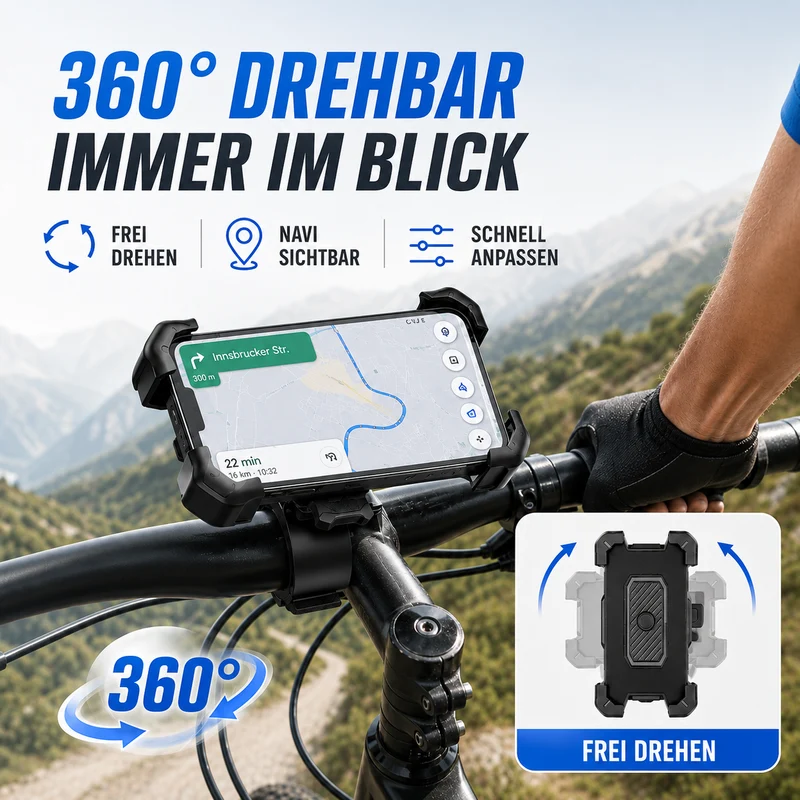 Universele Smartphonehouder Fiets 360° Draaibaar Aluminium Zwart voor Veilige Navigatie tijdens Fietsen | Sansoti