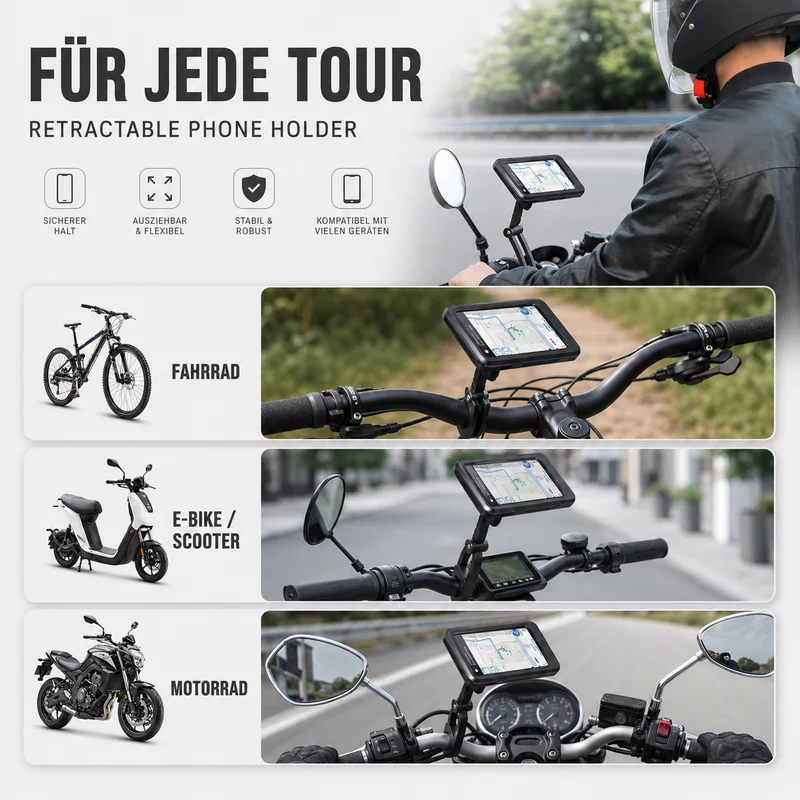 Smartphone Houder Motorfiets Waterdicht 360° Draaibaar Fiets Telefoonhouder Stuurmontage Universeel Zwart | Sansoti