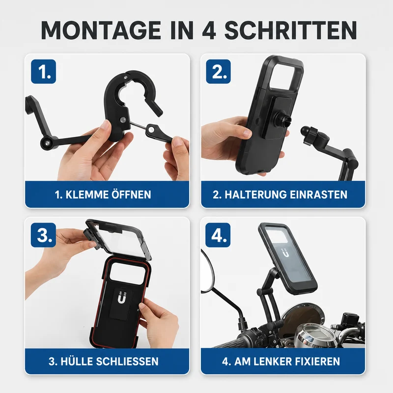 Smartphone Houder Motorfiets Waterdicht 360° Draaibaar Fiets Telefoonhouder Stuurmontage Universeel Zwart | Sansoti