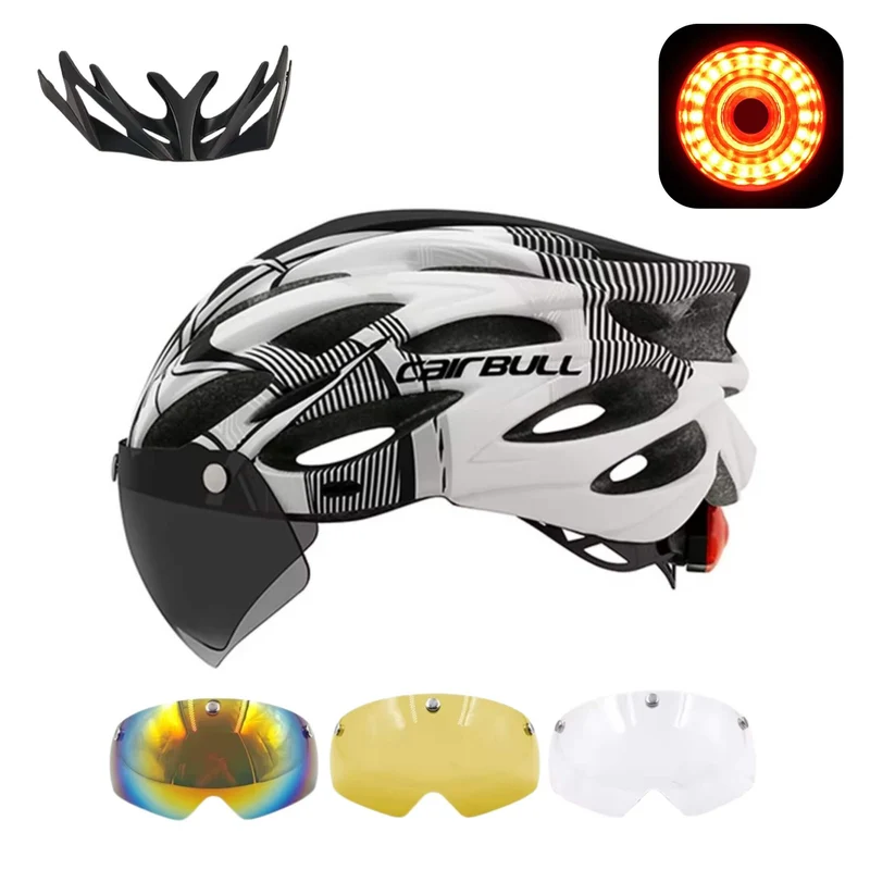 UltraLightSafeHelmet™ | Casque velo avec 3 lunettes magnétiques et feu arrière intégré