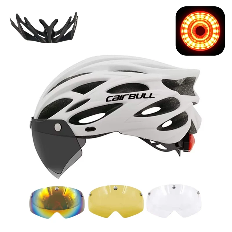 UltraLightSafeHelmet™ | Casque velo avec 3 lunettes magnétiques et feu arrière intégré