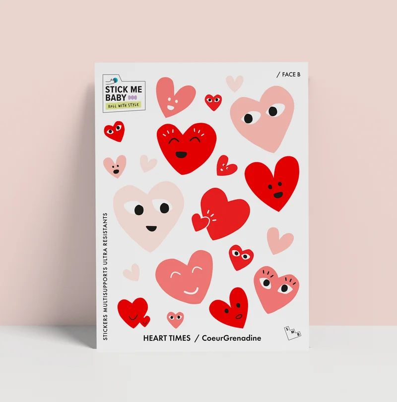 Planche de stickers Stick me baby : Coeur Grenadine