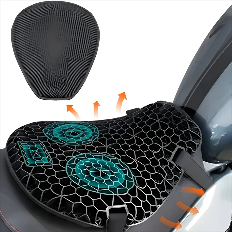 Gel Zadelkussen Motor Ergonomisch met Honingraatstructuur Antislip Drukverlaging voor Lange Comfortabele Ritten | Sansoti