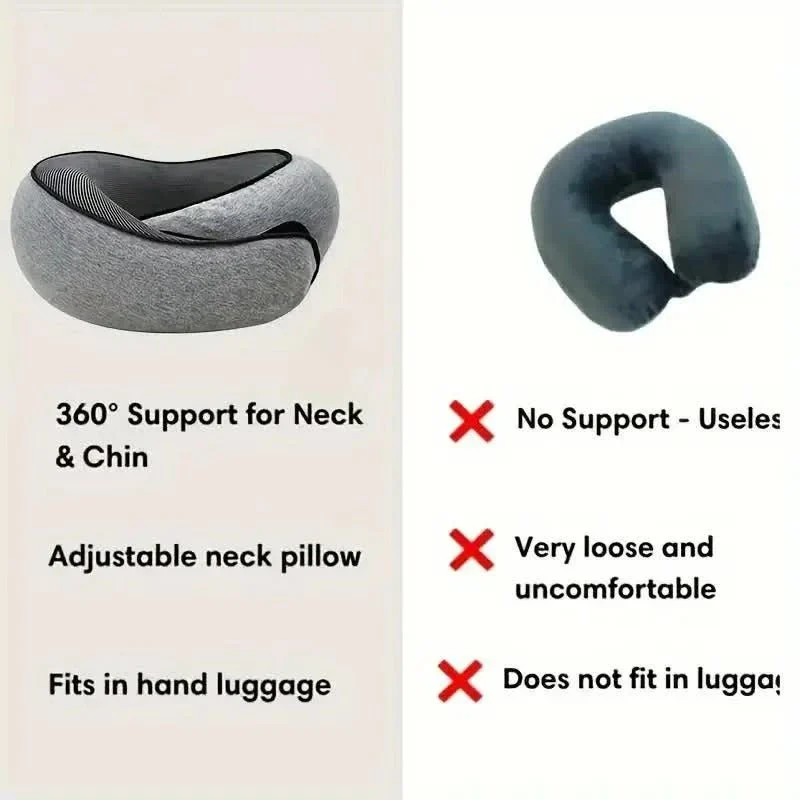 Nekkussen Memory Foam U-Vorm Reiskussen Ergonomisch Verstelbaar Comfort Slapen Onderweg Vliegtuig Auto Grijs | Sansoti