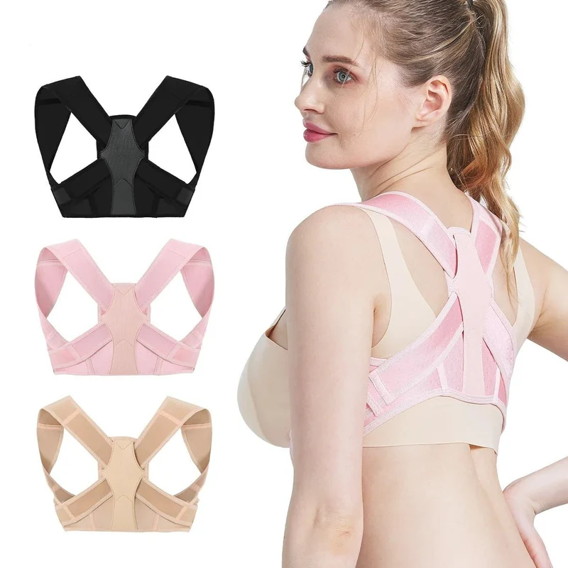 Houding Corrector Brace Ademend Verstelbaar Rug Schouder Ondersteuning Comfort Ergonomisch Zwart Nude Roze | Sansoti