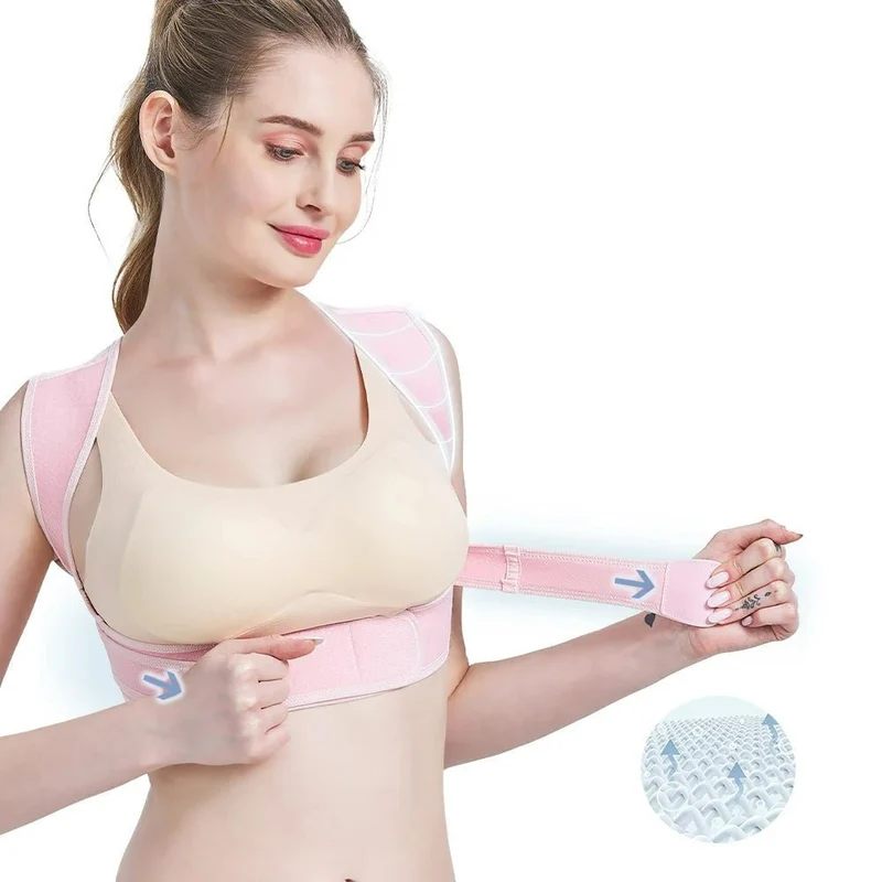Houding Corrector Brace Ademend Verstelbaar Rug Schouder Ondersteuning Comfort Ergonomisch Zwart Nude Roze | Sansoti