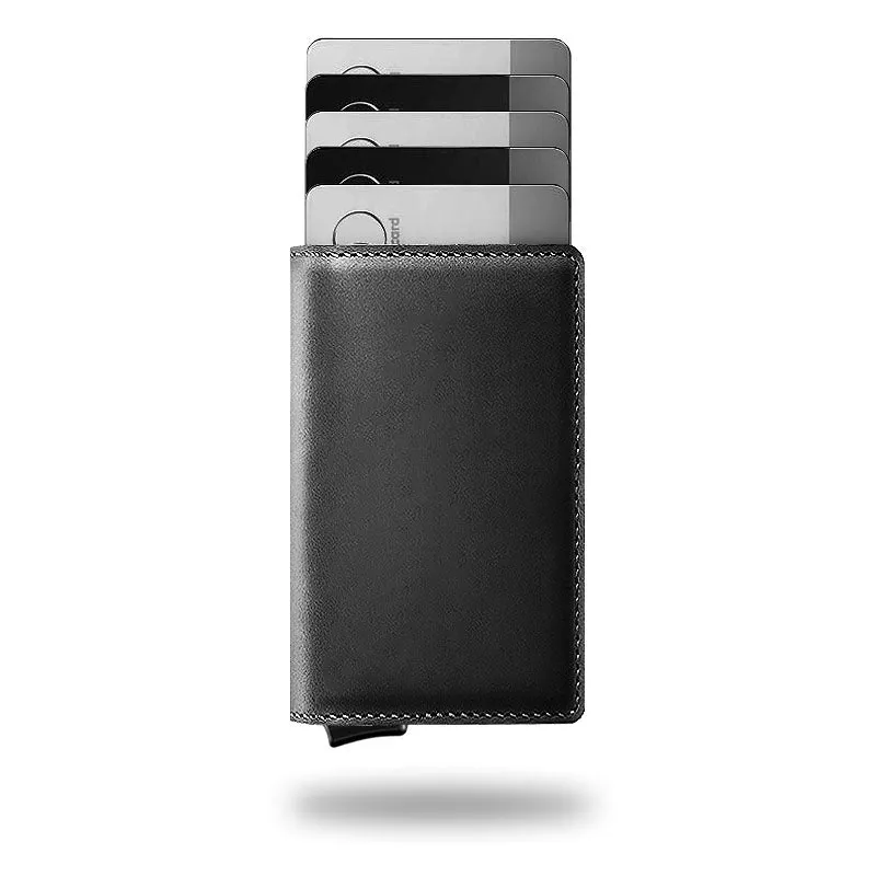Portemonnee Leer Slim RFID Blokkering 14 Kaarten Aluminium Drukknop Handgemaakt Premium | Sansoti