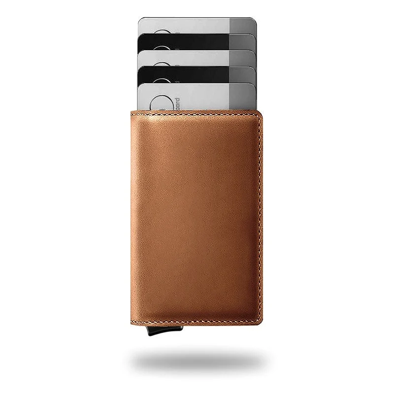 Portemonnee Leer Slim RFID Blokkering 14 Kaarten Aluminium Drukknop Handgemaakt Premium | Sansoti