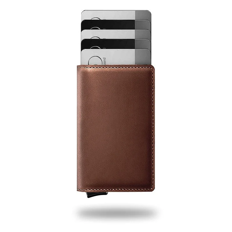Portemonnee Leer Slim RFID Blokkering 14 Kaarten Aluminium Drukknop Handgemaakt Premium | Sansoti