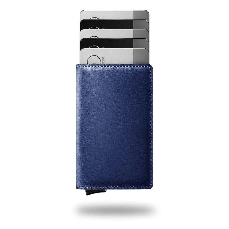 Portemonnee Leer Slim RFID Blokkering 14 Kaarten Aluminium Drukknop Handgemaakt Premium | Sansoti