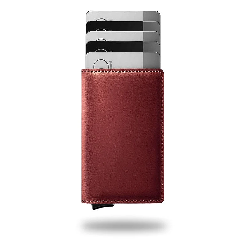 Portemonnee Leer Slim RFID Blokkering 14 Kaarten Aluminium Drukknop Handgemaakt Premium | Sansoti