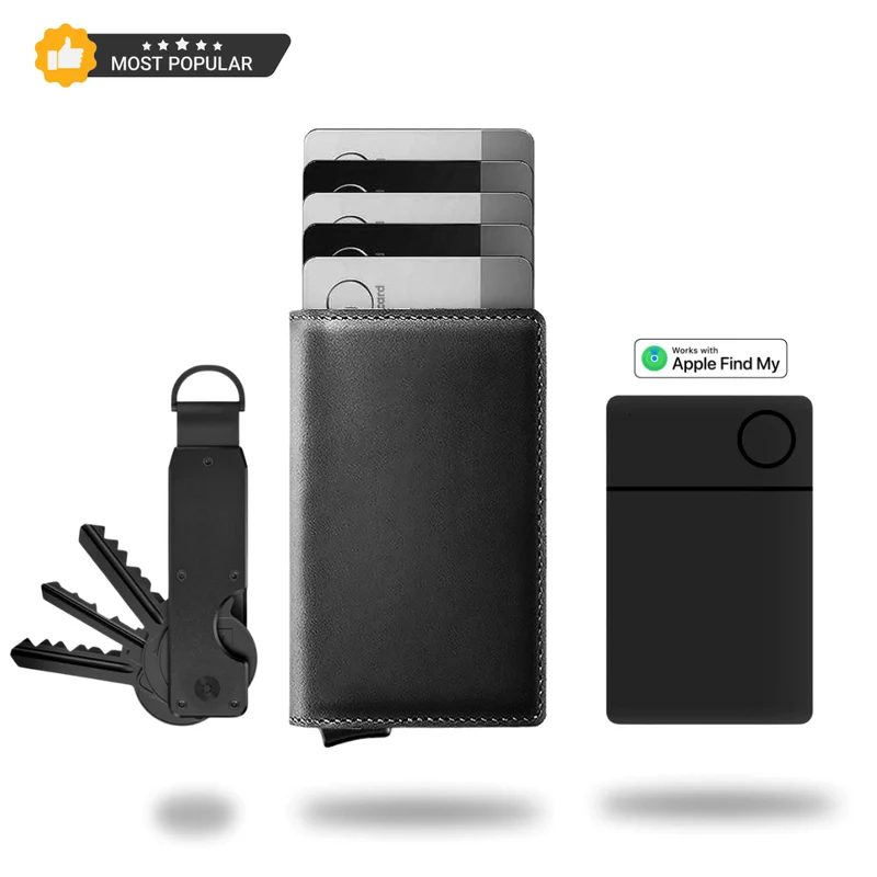 Portemonnee Leer Slim RFID Blokkering 14 Kaarten Aluminium Drukknop Handgemaakt Premium | Sansoti