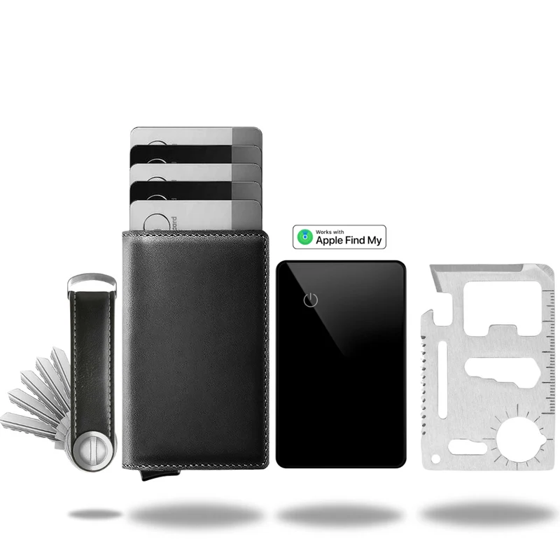Portemonnee Leer Slim RFID Blokkering 14 Kaarten Aluminium Drukknop Handgemaakt Premium | Sansoti