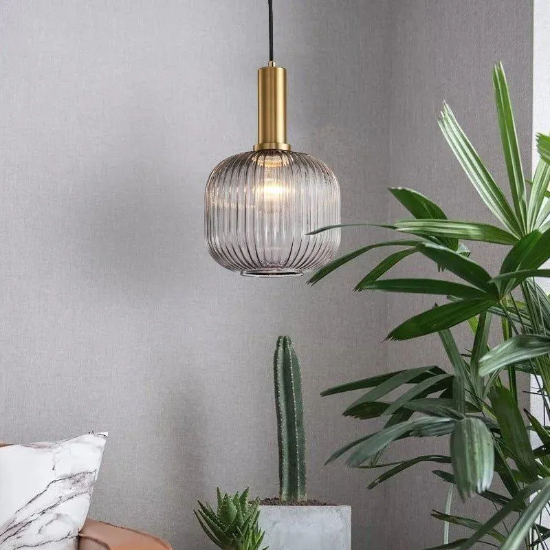 Hanglamp Ribbelglas Vintage 1-Lichts Goud E27 | Sansoti