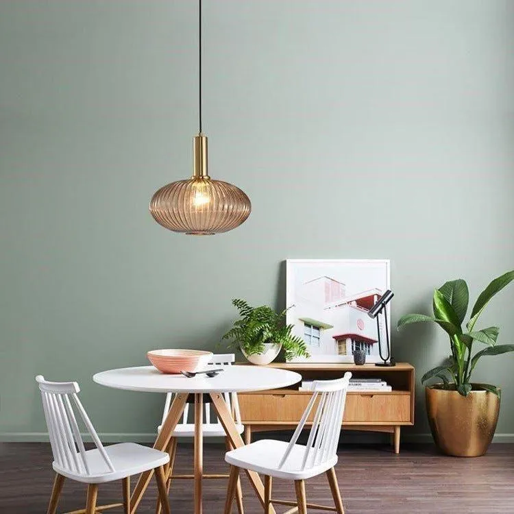 Hanglamp Ribbelglas Vintage 1-Lichts Goud E27 | Sansoti