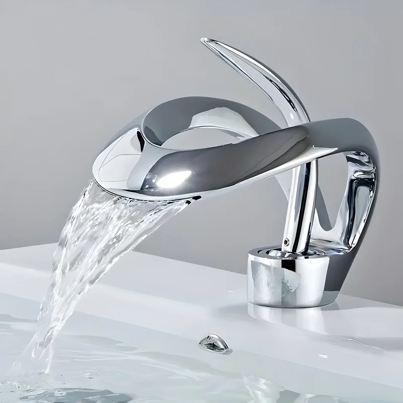 Wastafelkraan Design Waterval Mengkraan Messing Modern | Sansoti