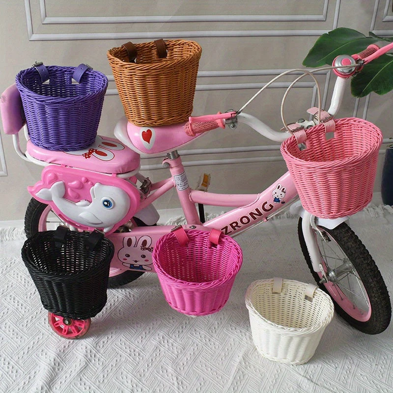 Fietsmand Kinderen Plastic Riet Roze Stuur Fietsmand Handgeweven Opbergmand Voor Kinderfiets | Sansoti