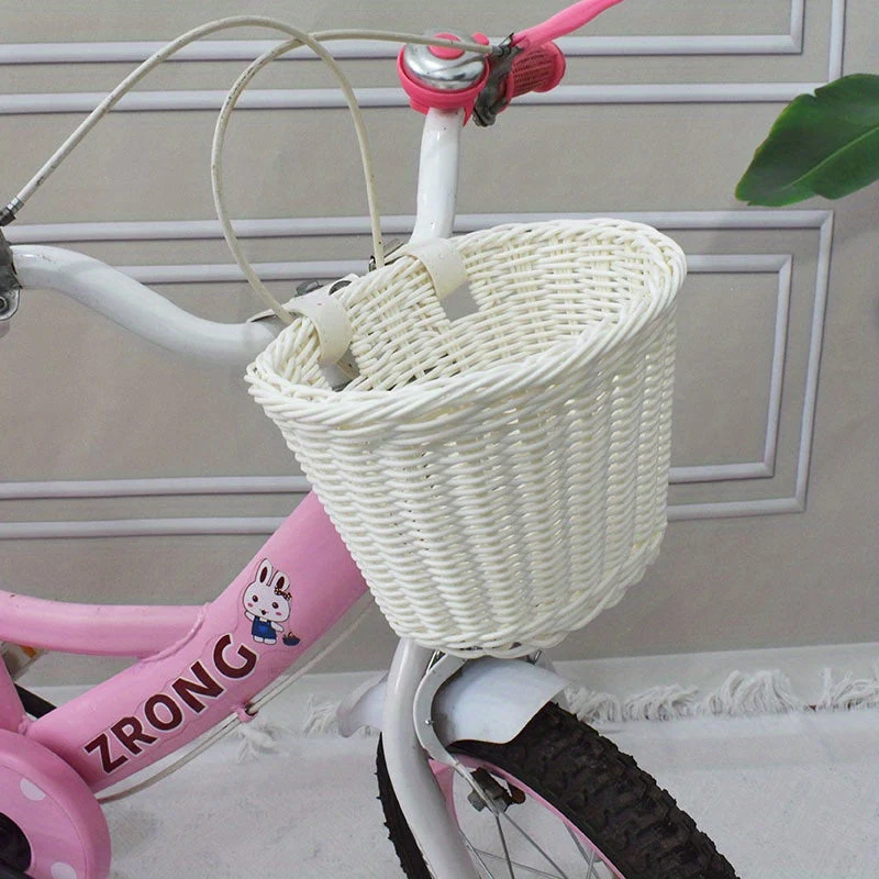 Fietsmand Kinderen Plastic Riet Roze Stuur Fietsmand Handgeweven Opbergmand Voor Kinderfiets | Sansoti