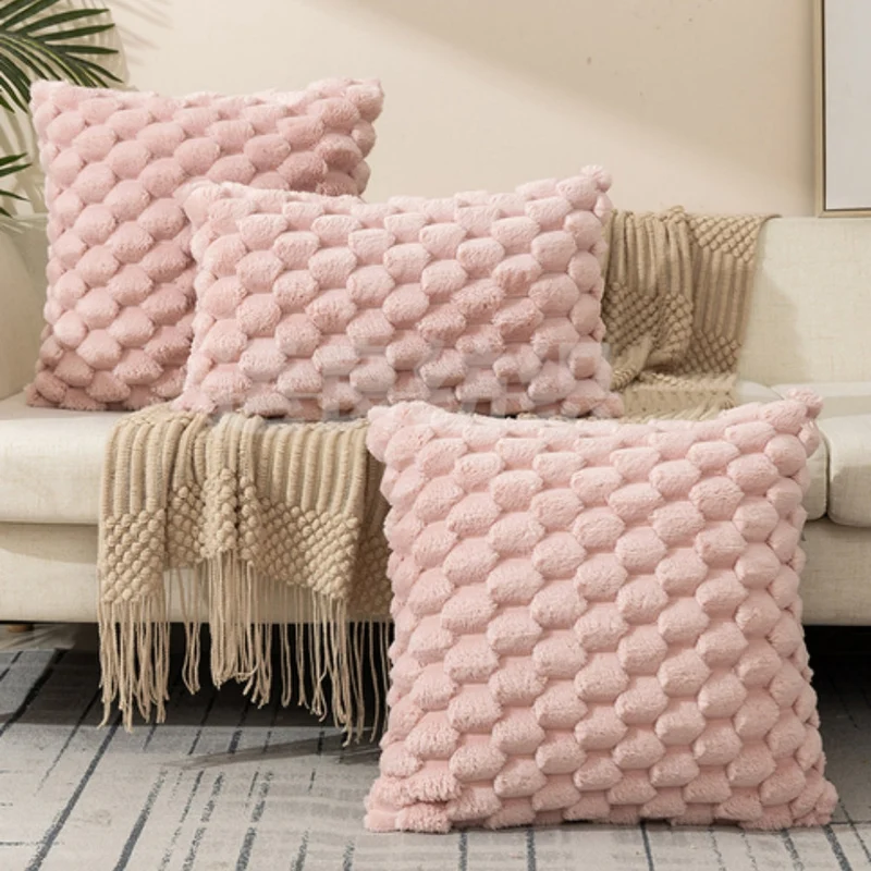 Zachte Kussenslopen met Geribbelde Marshmallow Textuur – Luxe Kussenhoes in Crème, Roze, Grijs, Zwart voor Woonkamer & Slaapkamer | Sansoti