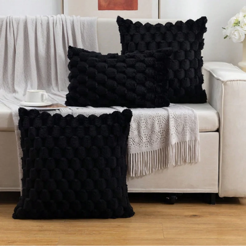 Zachte Kussenslopen met Geribbelde Marshmallow Textuur – Luxe Kussenhoes in Crème, Roze, Grijs, Zwart voor Woonkamer & Slaapkamer | Sansoti