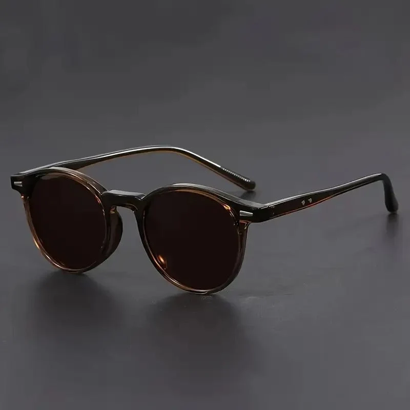 Retro Ronde Zonnebril Heren – Lichtgewicht Kunststof Montuur Schildpad Patroon Zwartbruin – Vintage Eyewear Streetwear Fashion | Sansoti