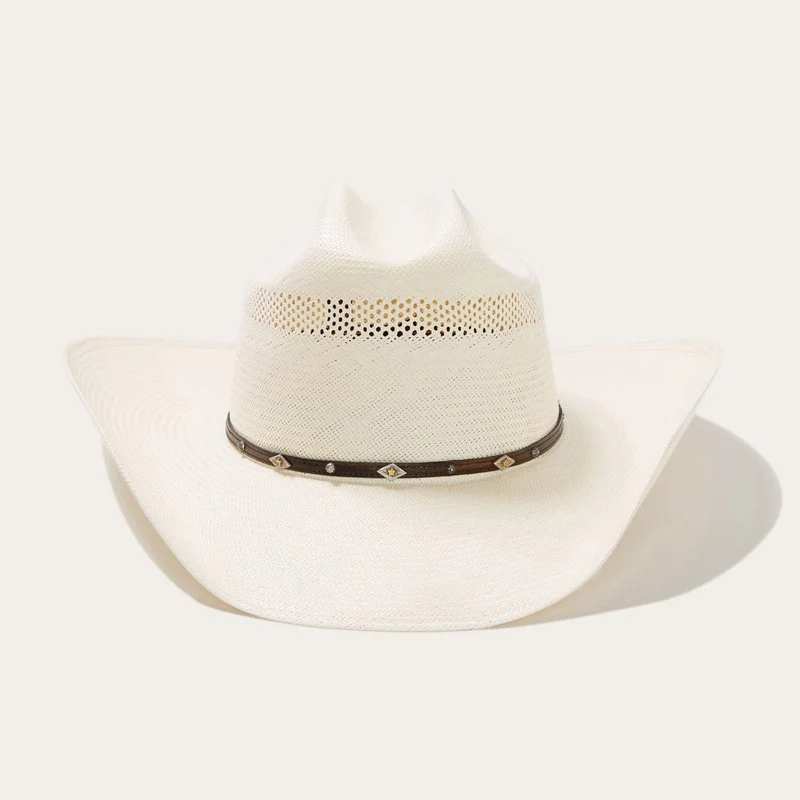 Cowboyhoed van Stro met Lederen Band en Metallic Accenten – Verstelbaar 58-60 cm | Sansoti