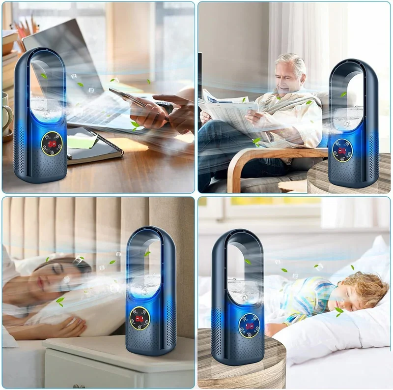 Draagbare Bladeloze Luchtbevochtiger met Stille Werking voor Thuis en Kantoor – Compact USB Koelventilator met 6 Snelheden en Timer – Energiezuinige Persoonlijke Airco voor Werkplek en Slaapkamer | Sansoti