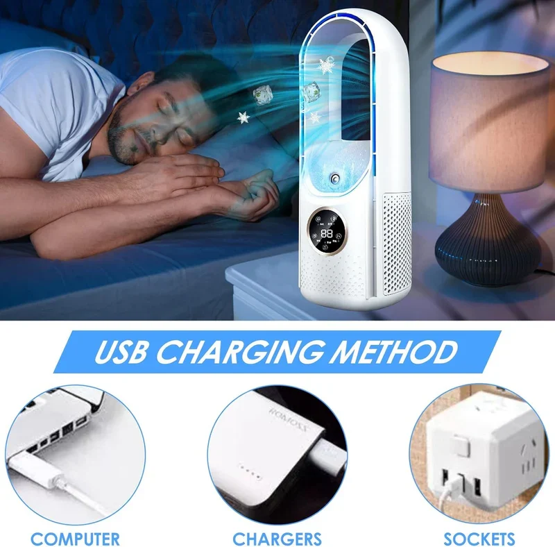Draagbare Bladeloze Luchtbevochtiger met Stille Werking voor Thuis en Kantoor – Compact USB Koelventilator met 6 Snelheden en Timer – Energiezuinige Persoonlijke Airco voor Werkplek en Slaapkamer | Sansoti