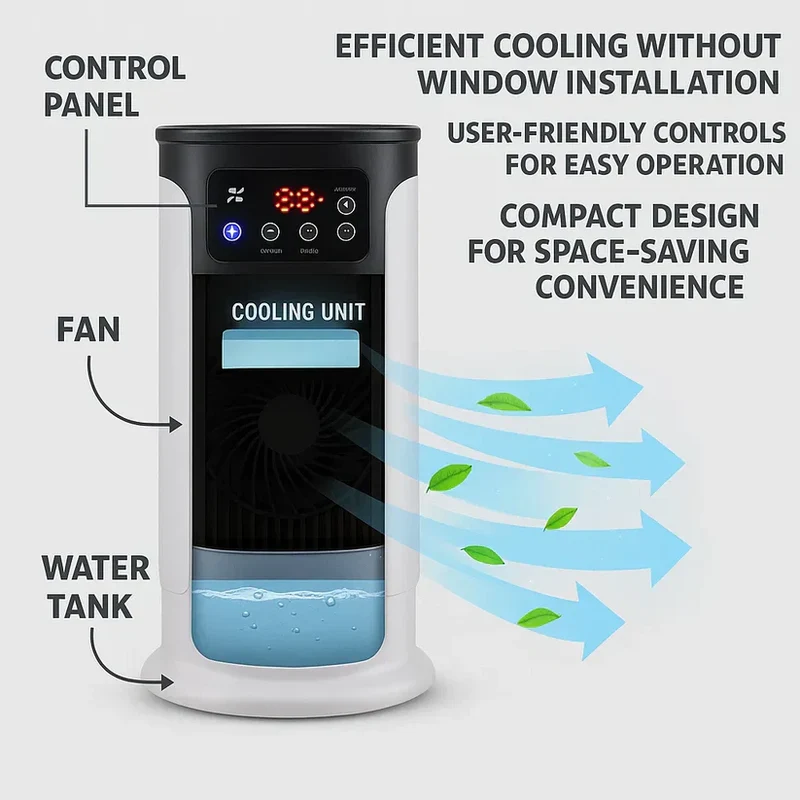 Mobiele Aircooler met Vernevelaar | Raamloze Verdampingskoeler voor Thuis en Kantoor | 300ml Watertank | Fluisterstil <23dB | Energiezuinig 18W | Sansoti