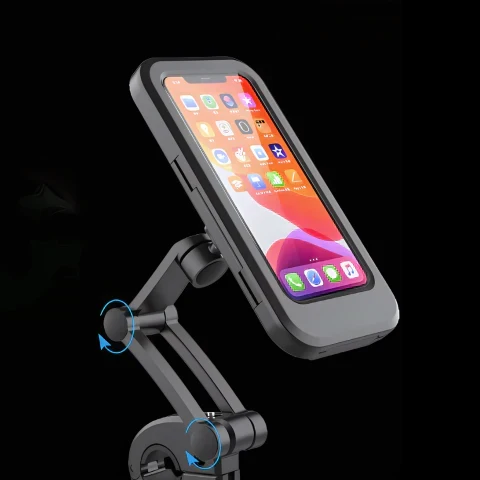 Waterdichte Telefoonhouder Fiets 360° Draaibaar Zwart met Touchscreen Toegang voor Regenweer en Navigatie | Sansoti